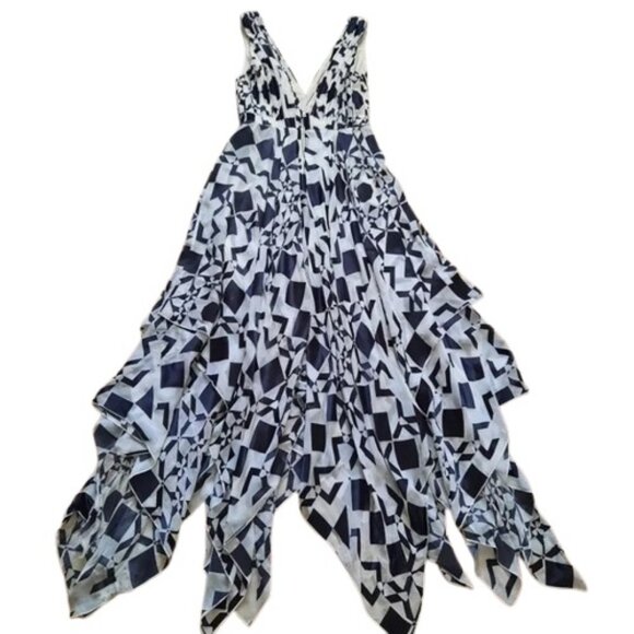 Alice + Olivia black & white diamond kaleidoscope geometric maxi dress Size 0 - Picture 3 of 15